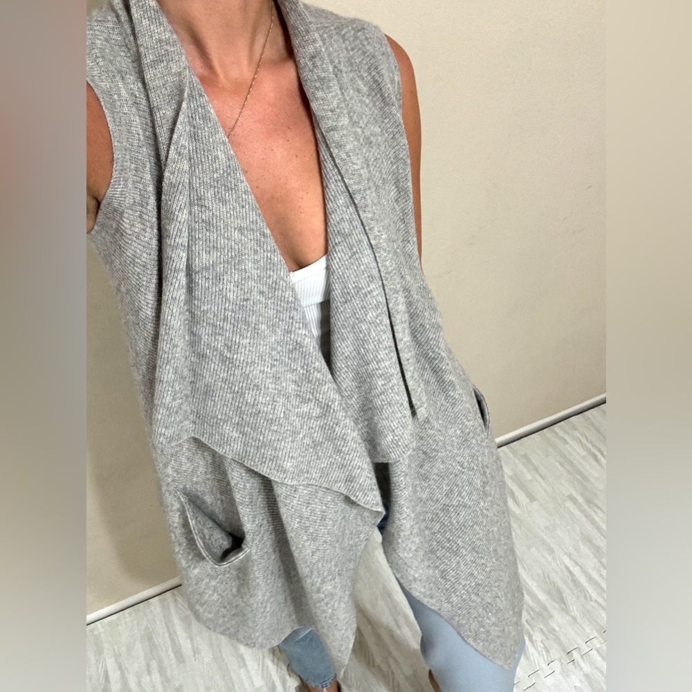 Vince Light Gray Draped Sleeveless Cashmere Blend Vest